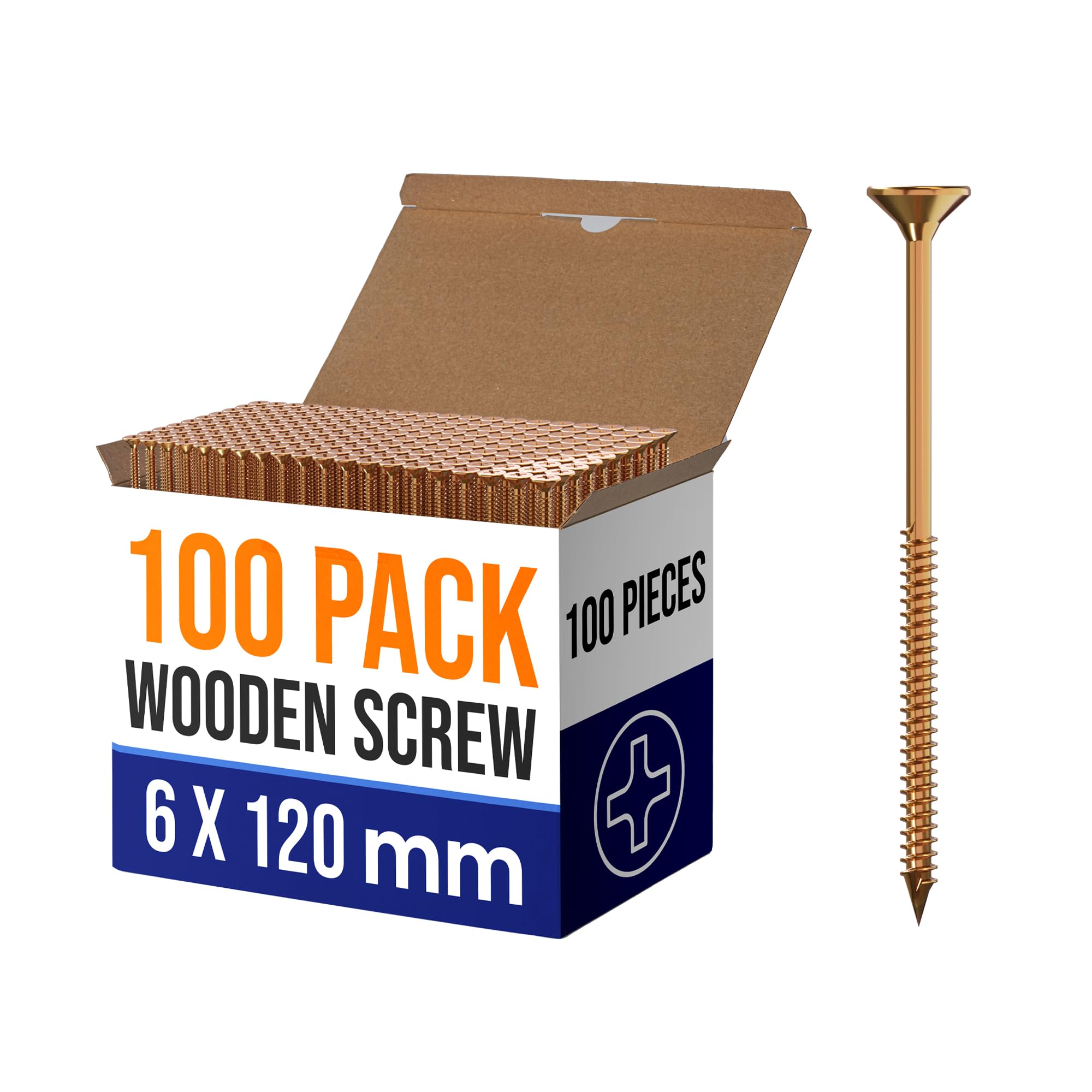 Dc Voltage 6.0 X 120Mm 100Pcs Self-Tapping Wood Screws Flat Head Wood Screws Kit Finish With Yellow Passivated Plated Flat Self-Tapping Screws Set