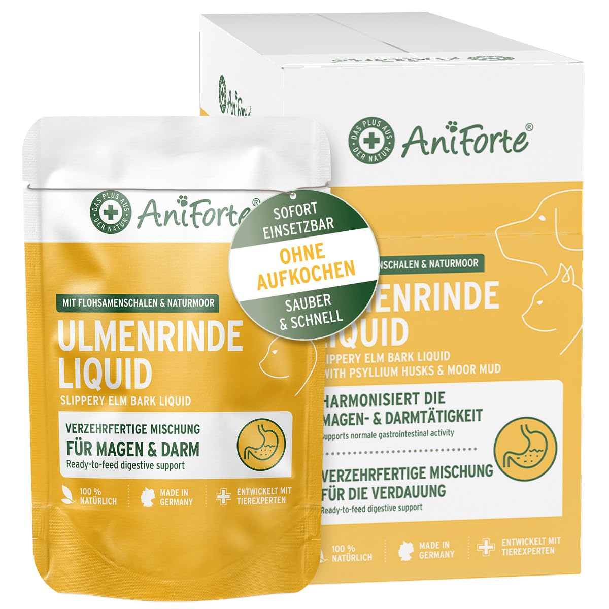 AniForte Ulmenrinde Liquid für Hunde & Katzen 14 x 30 g - Sofort verzehrfertig, kein Aufkochen, mit Flohsamenschalen & Heilmoor, unterstützt Verdauung, Magen & Darm