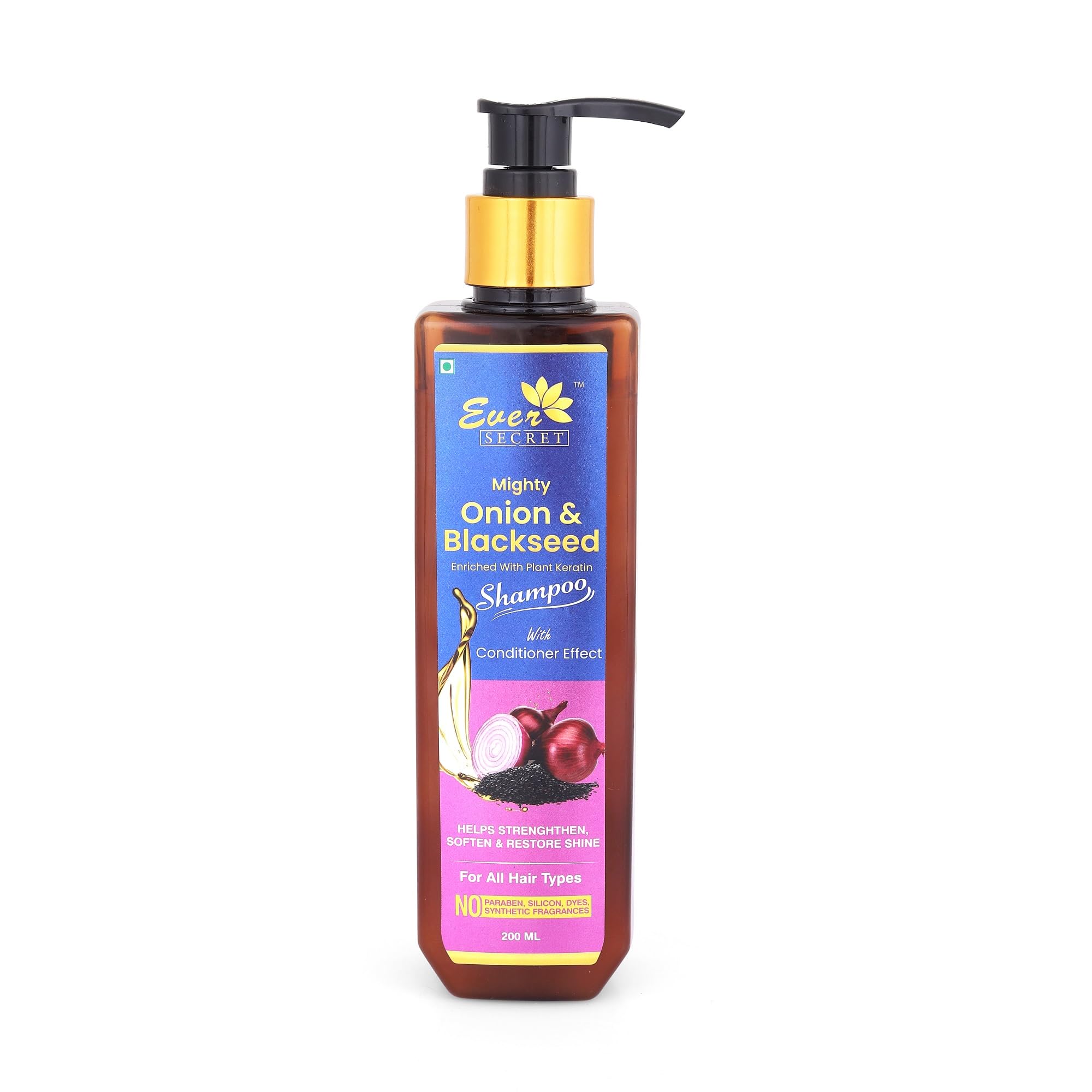 Ever Secret Onion Shampoo with Conditioner Effect for Hair Growth and Hair Fall Control With Onion Blackseed Oil Extract Enriched with Plant Keratin 200 ml
