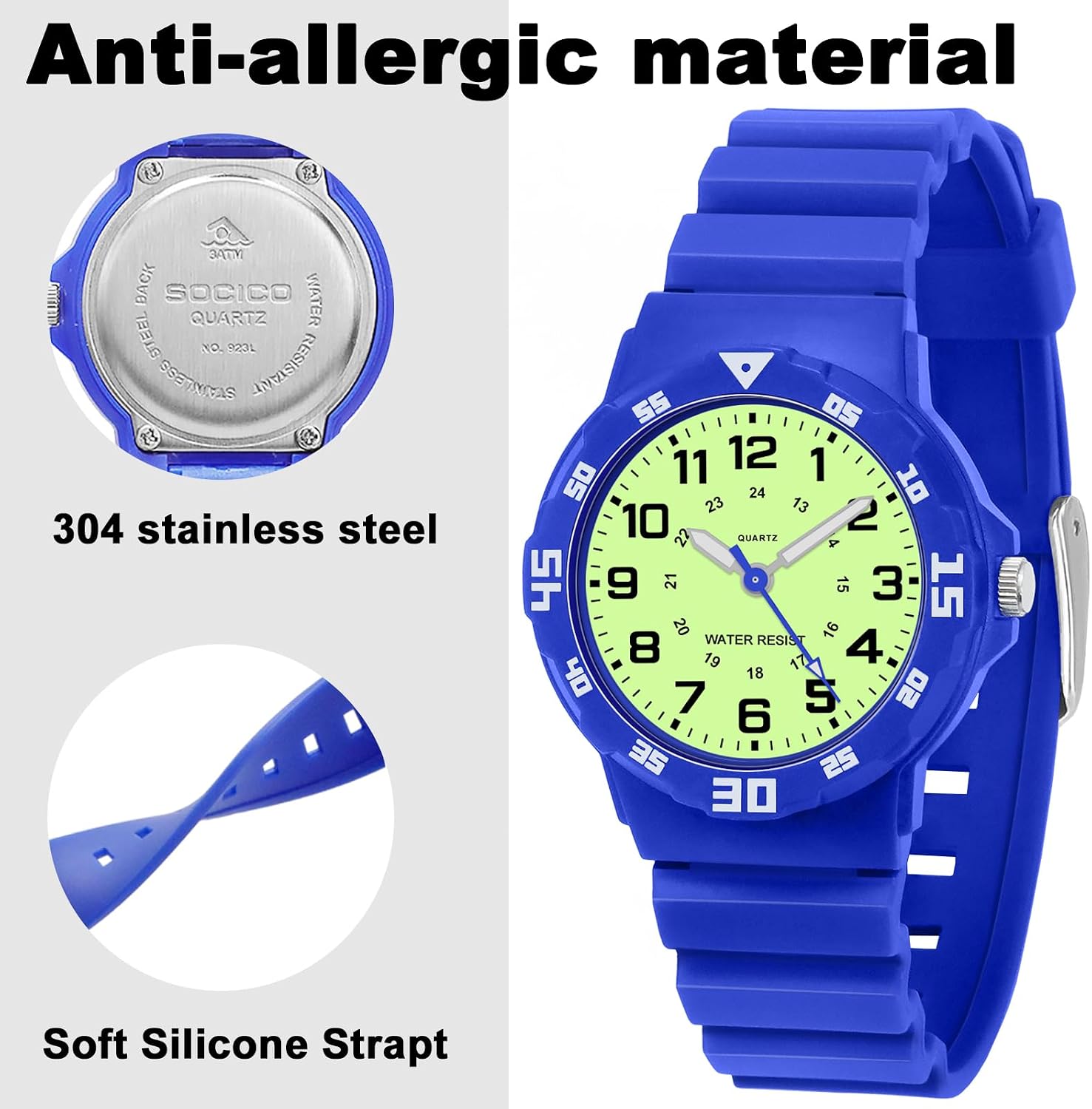 SOCICO Kids Analog Watch 30M Waterproof & Learning Time for Boys Girls image 5