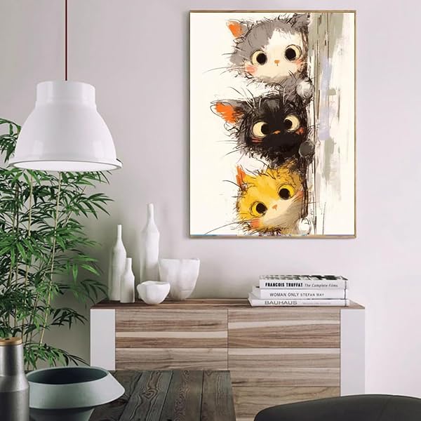 Generisch Malen Nach Zahlen Erwachsene,Paint by Numbers for Adult Diy Malen Nach Zahlen Erwachsene Set Handgemalt Kreativ Bastelset für Geschenk Heimdekoration (Three Curious Kittens Peeking) - 2