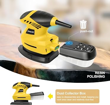 200W Palm Detail Sander, Dust Collection 10Pcs Sandpaper | 12000 OPM High Efficient Palm Sander,Rotatable fuselage Ideal for Woodworking,Furniture Polishing,Daily DIY Renovation