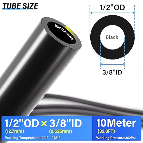 Miniatura 2 de TAILONZ PNEUMATIC Air Line DOT - Tubo de nailon neumático negro de 12 pulgada (32.8 pies), manguera de nailon