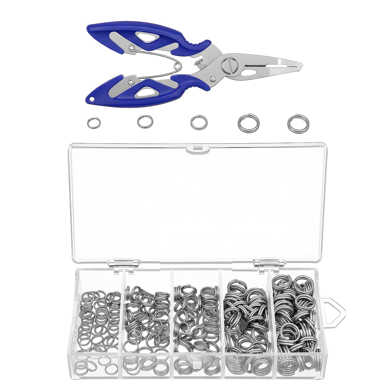 Quilax 250 Pcs Fishing Split Rings, Stainless Steel Split Rings, Fishing Swivel Connector Kit with Plier, Heavy Duty High Strength Lure Tackle for Saltwater, Freshwater