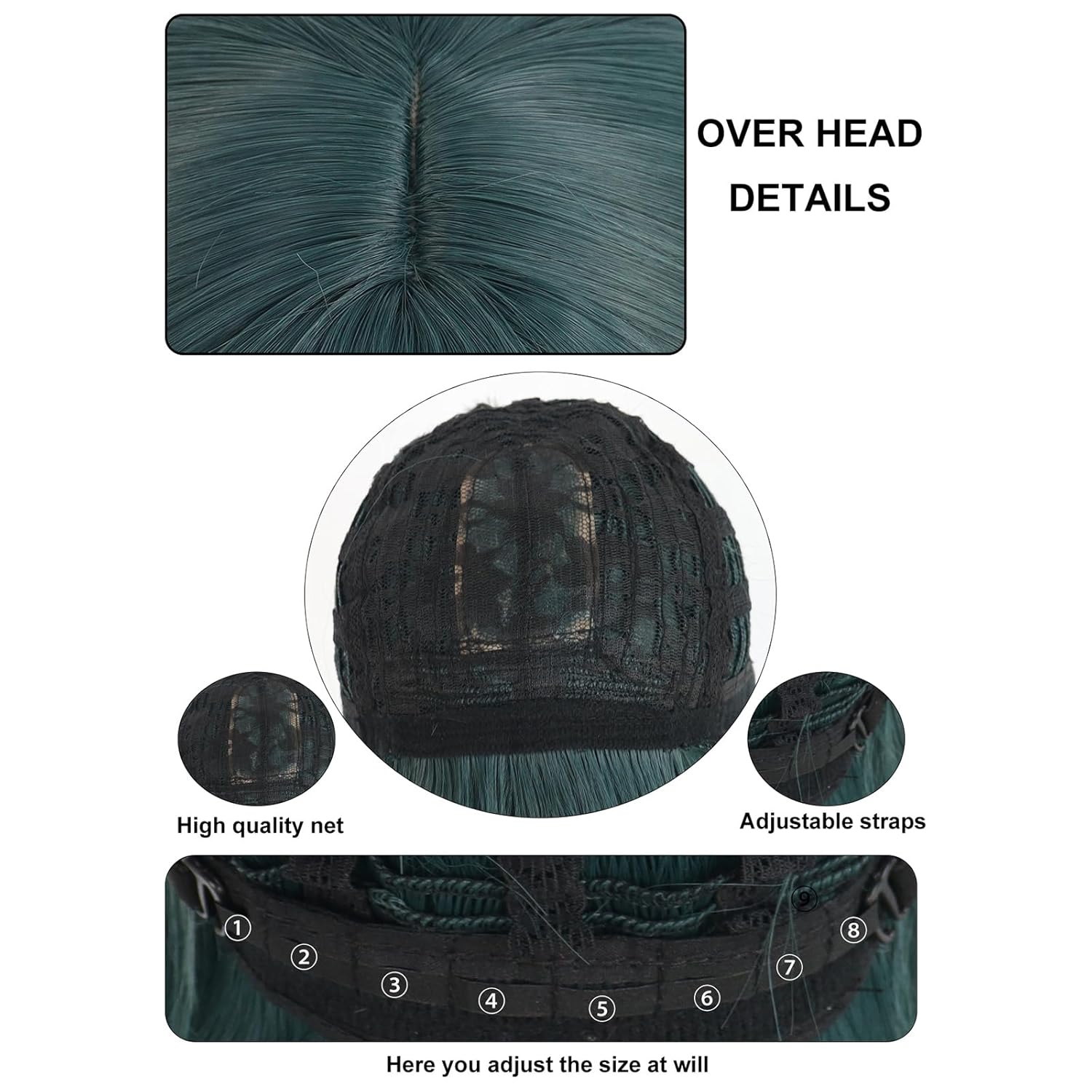 ANOGOL Hair Cap+Dark Green Wig with Double Buns for Women Cartoon Anime Cosplay Wigs Costume The Apothecary Diaries Cosplay Costume Dark Green Wigs Long Straight Wig Anime Outfit for Halloween Party - Image 7