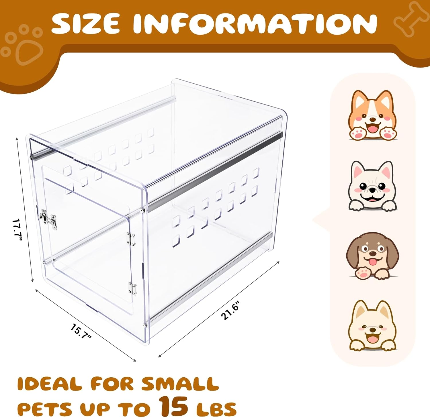 Dog Crate Furniture, Clear Indoor Dog Kennel for Small to Medium Dog, Durable Crack-Resistant PC Polycarbonate Pet Kennel, Lockable & Ventilated, Modern Dog Crate End Table,21.6"Lx15.7"Wx17.7"H