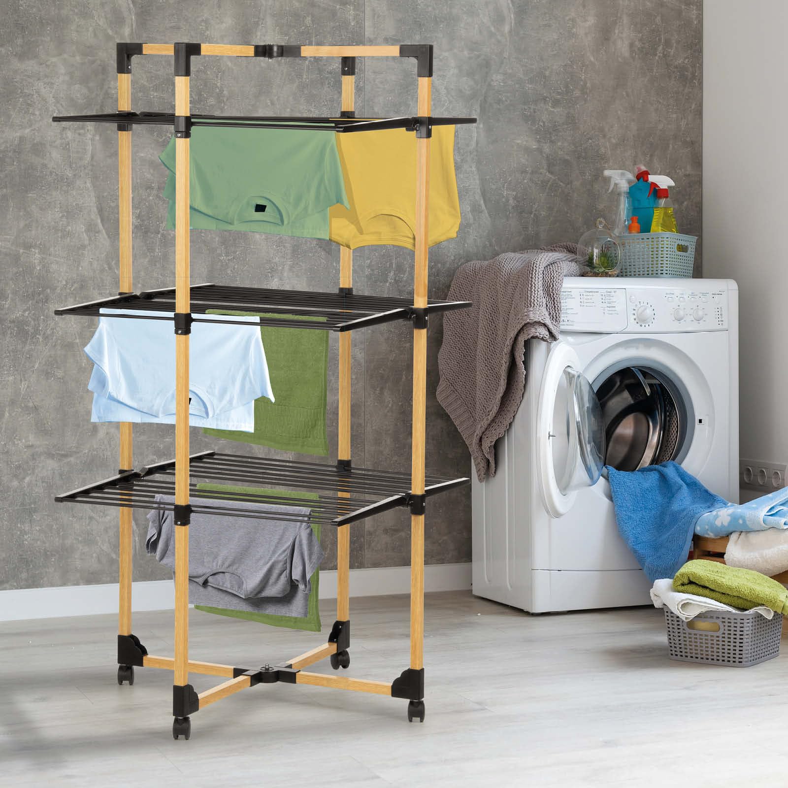VITAPUR Séchoir à Linge Pliable - Séchage à Plusieurs Niveaux - 69 x 136 x 69 cm - Jusqu'à 20 kg de Linge - Idéal pour Les Petits Appartements - Roues Stables