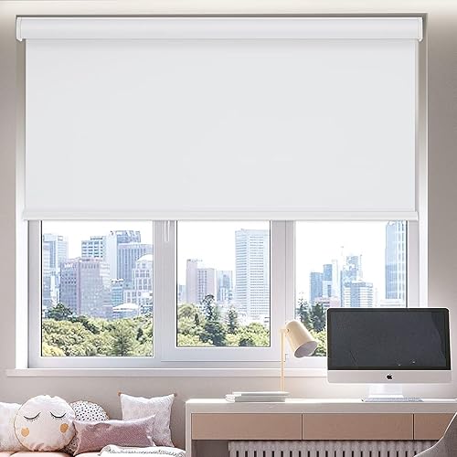 Youngoo ROL32WT72D - Persianas enrollables opacas y sin cordones para ventanas, con cenefa de cassette, para oscurecer la habitación, tela con