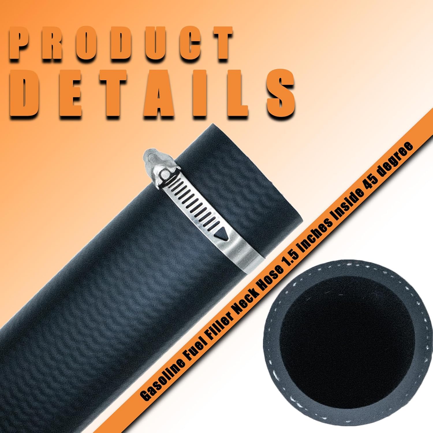 Gasoline Fuel Filler Neck Hose-1.5 inches Inside 45-degree Reinforced Gas tank with 4 Hose Clamps-(1.5" ID 15 7/8" Long)
