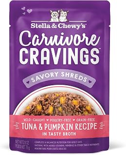 Stella & Chewy's Carnivore Cravings Wet Cat Food - Premium Pouches - Grain Free, High Protein Tuna & Pumpkin - Perfect For Picky Eaters - Complete Meal or Topper (2.8 oz, 24 Pack)