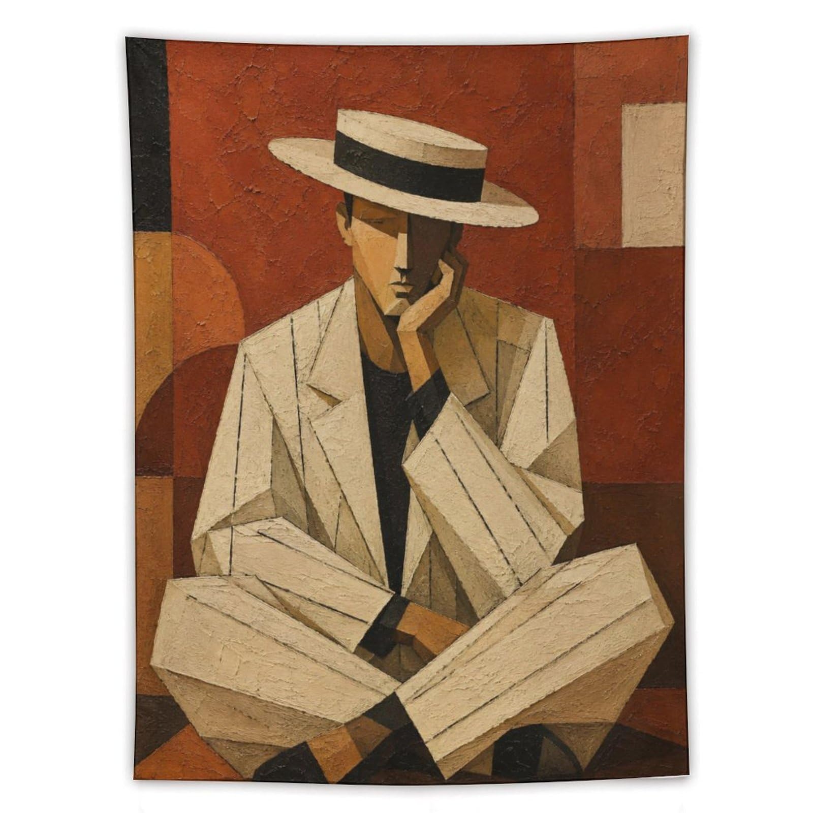 W7C8U2X3 Man in White Suit Wall Tapestry, Geometric Art Style, Bedroom