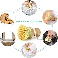 Vista 6 de Cepillo de bambú para platos, ollas, sartenes, fregadero de cocina, limpieza de sartén de hierro fundido, paquete de 2