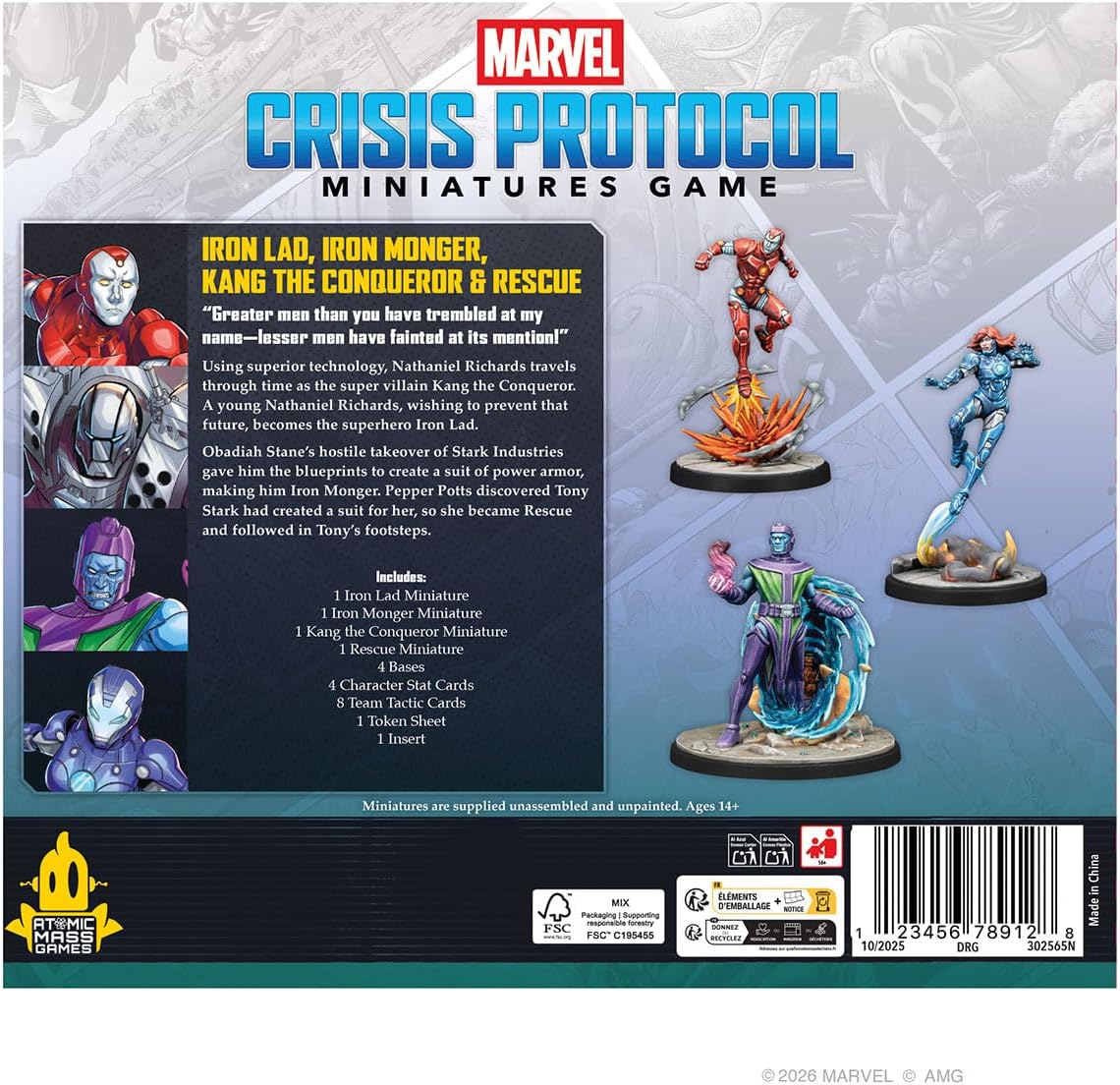 Asmodee Marvel: Crisis Protocol Iron Lad, Iron Monger, Kang The Conqueror & Rescue Character Pack - Tabletop Superhero Game, Strategy Game for Kids & Adults, Ages 14+, 2 Players, 90 Min Playtime