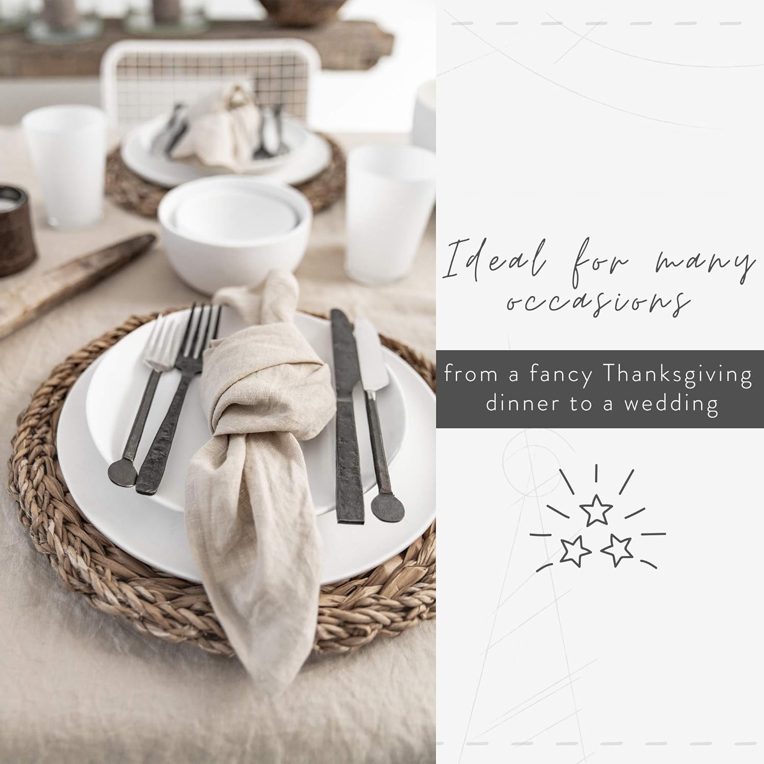 MagicLinen 100% Linen Dinner Napkins - Reusable Kitchen Cloth Napkins for Everyday Use - Eco friendy Dinner Table Napkins Set - Set of 4 - Light Gray Color