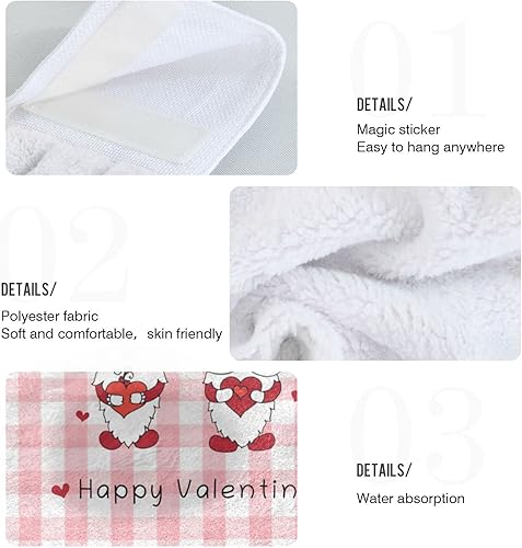 Miniatura 5 de Kcldeci Toallas de mano colgantes para el día de San Valentín con lazo para colgar, gnomos, corazones, toallas de mano suaves y gruesas, toallas