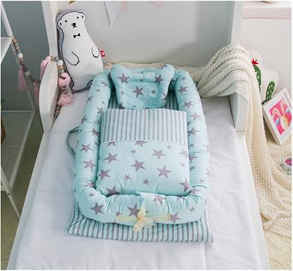 Nid Cocon Nid D Ange Reducteur De Lit Pour Bebe Coton Avec Oreiller Et Couverture Amovible Etoile Vert Amazon Fr Bebe Et Puericulture