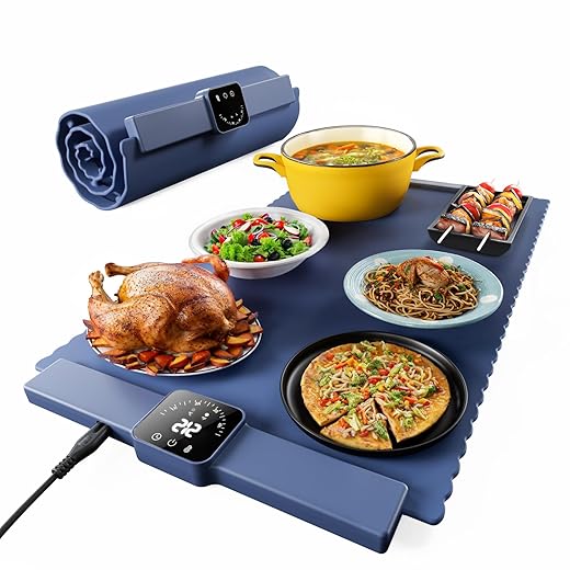 Food Warming Mat for Food, Electric Warming Tray with 5 Temp-Settings to Keep Food Warm at Party, Foldable Heating Pad for Food – Easy Storage, Silicone Food Warming Pad, Easy to Clean