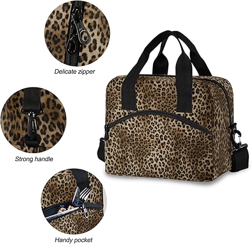 Miniatura 5 de Bolsa de almuerzo reutilizable con estampado de leopardo y tigre animal para mujeres, lonchera aislada, enfriador, organizador con cremallera, bolsa