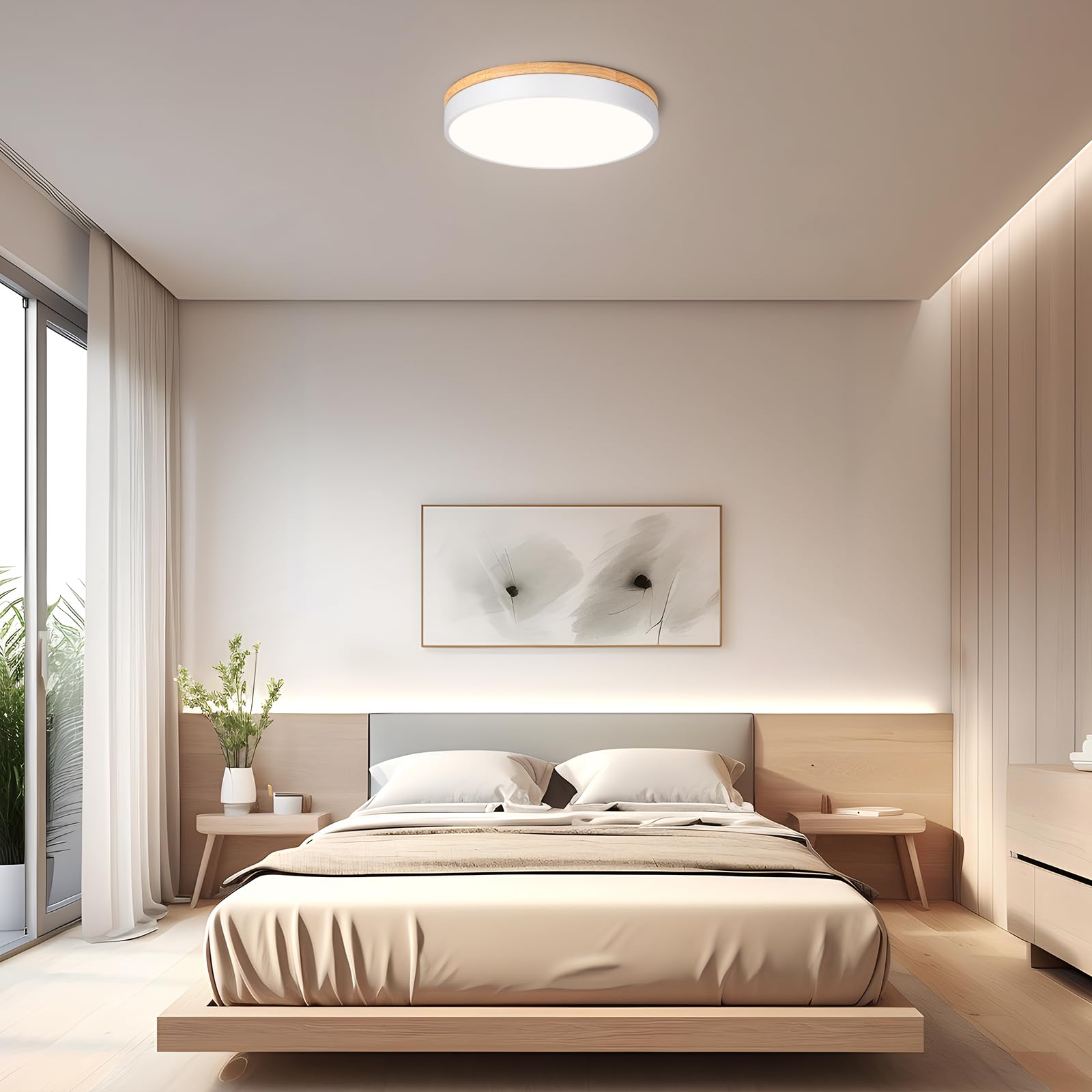 Moderne Deckenlampe Holz,LED Deckenleuchte weiß,4000K,36W Schlafzimmerleuchte Für Wohnzimmer,Flur,Studie,Küche,Bad,Esszimmer,Ø40 cm