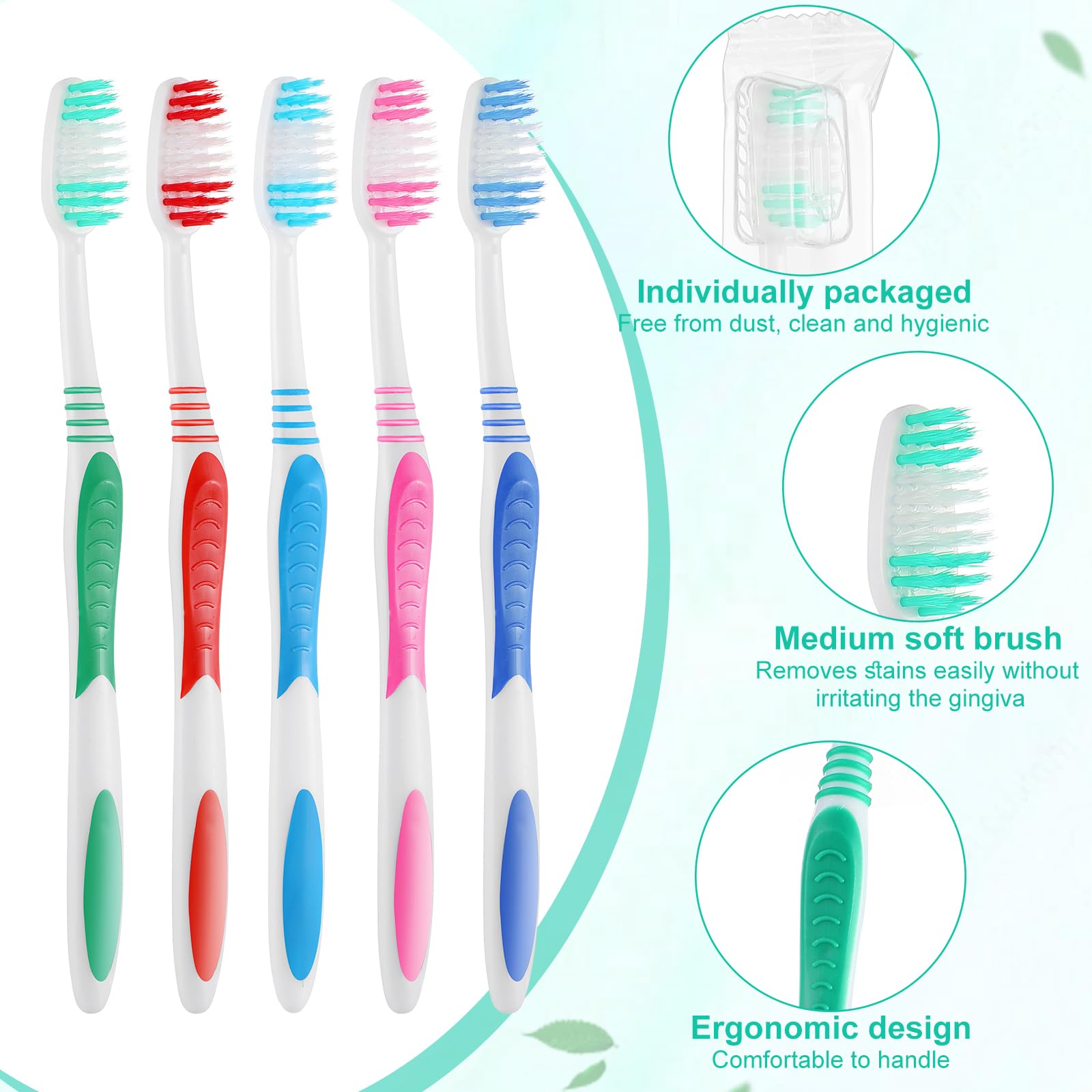 Tioncy Confezione da 500 spazzolini da denti con coperture, set di spazzolini da viaggio confezionati singolarmente, setole medie morbide, spazzolini manuali per pacchetti di viaggio, missioni di