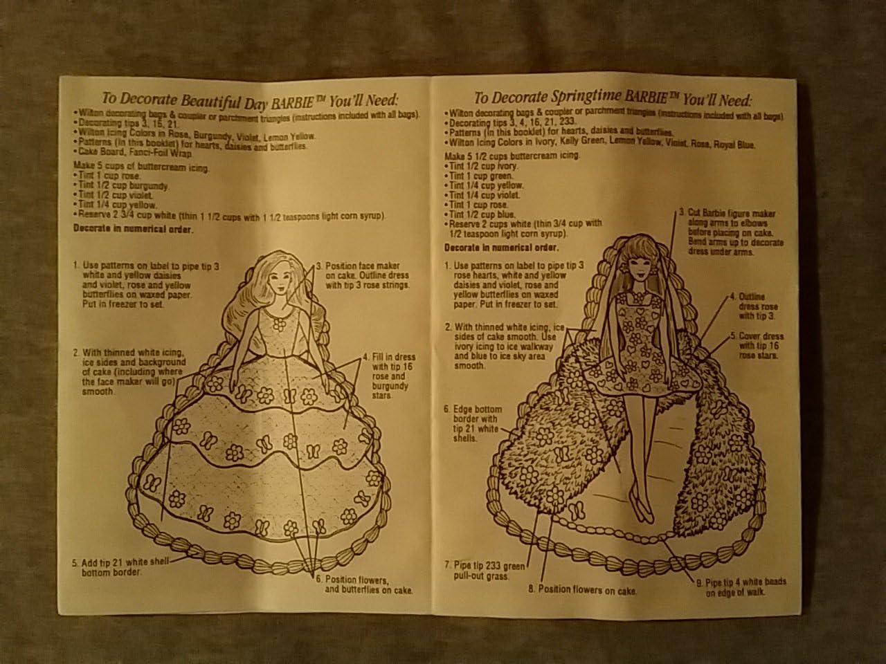Wilton Cake Pan instructions for Beautiful Day Barbie and Springtime Barbie cakes