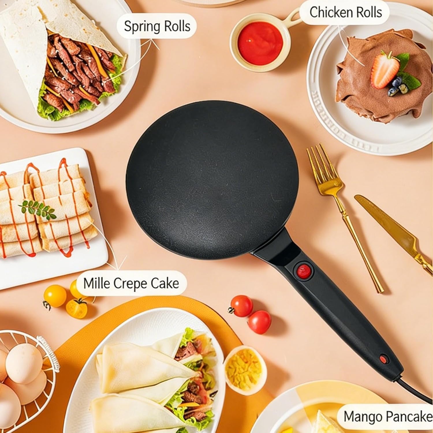 Instant 8" Electric Crepe Maker Nonstick Auto Temperature Control for Roti Tortillas Blintz Breakfast