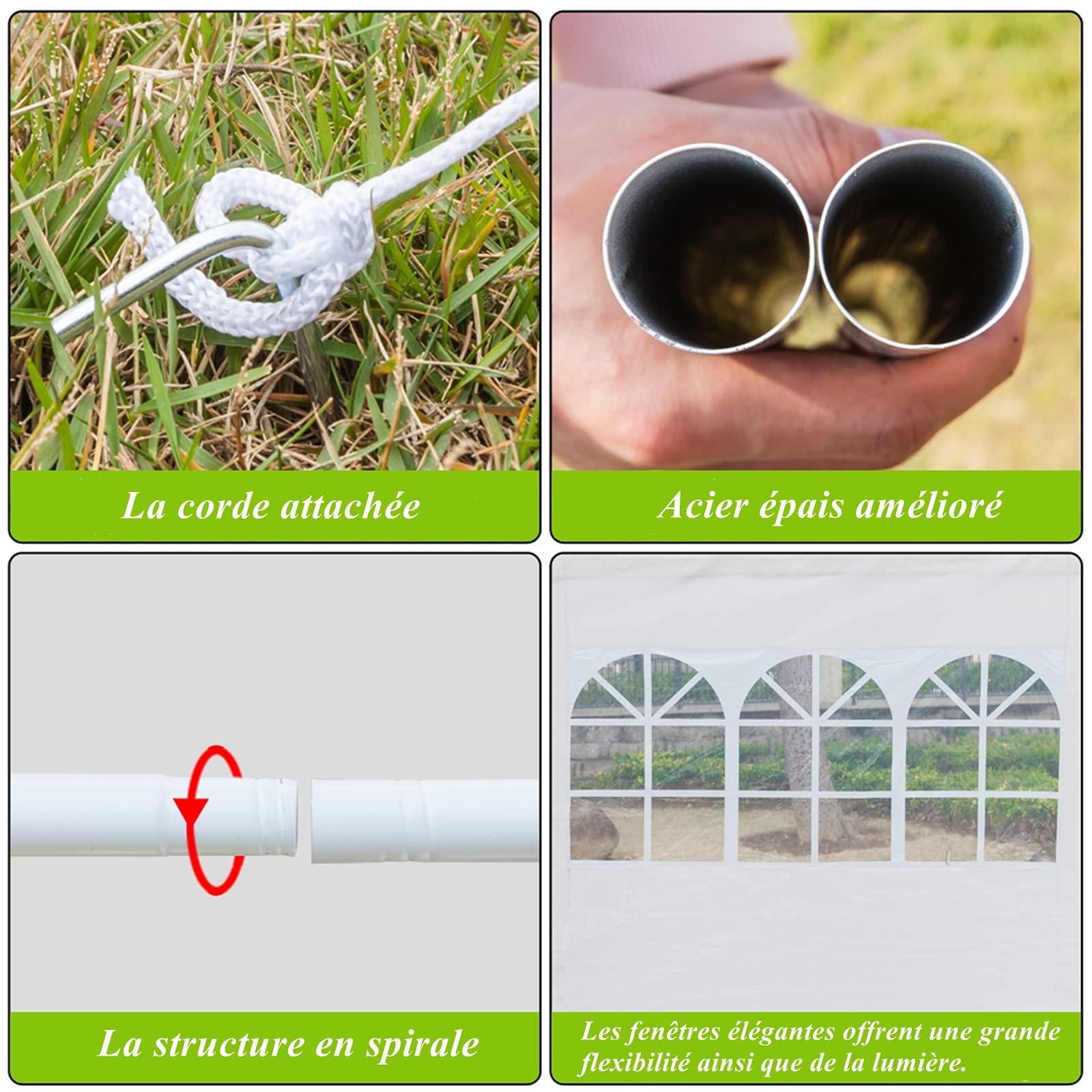 Outvita Tonnelle de Jardin, Tente de Réception Jardin avec 8 Bâches Amovibles pour Fête/Mariage/BBQ, 3x9x2,6m