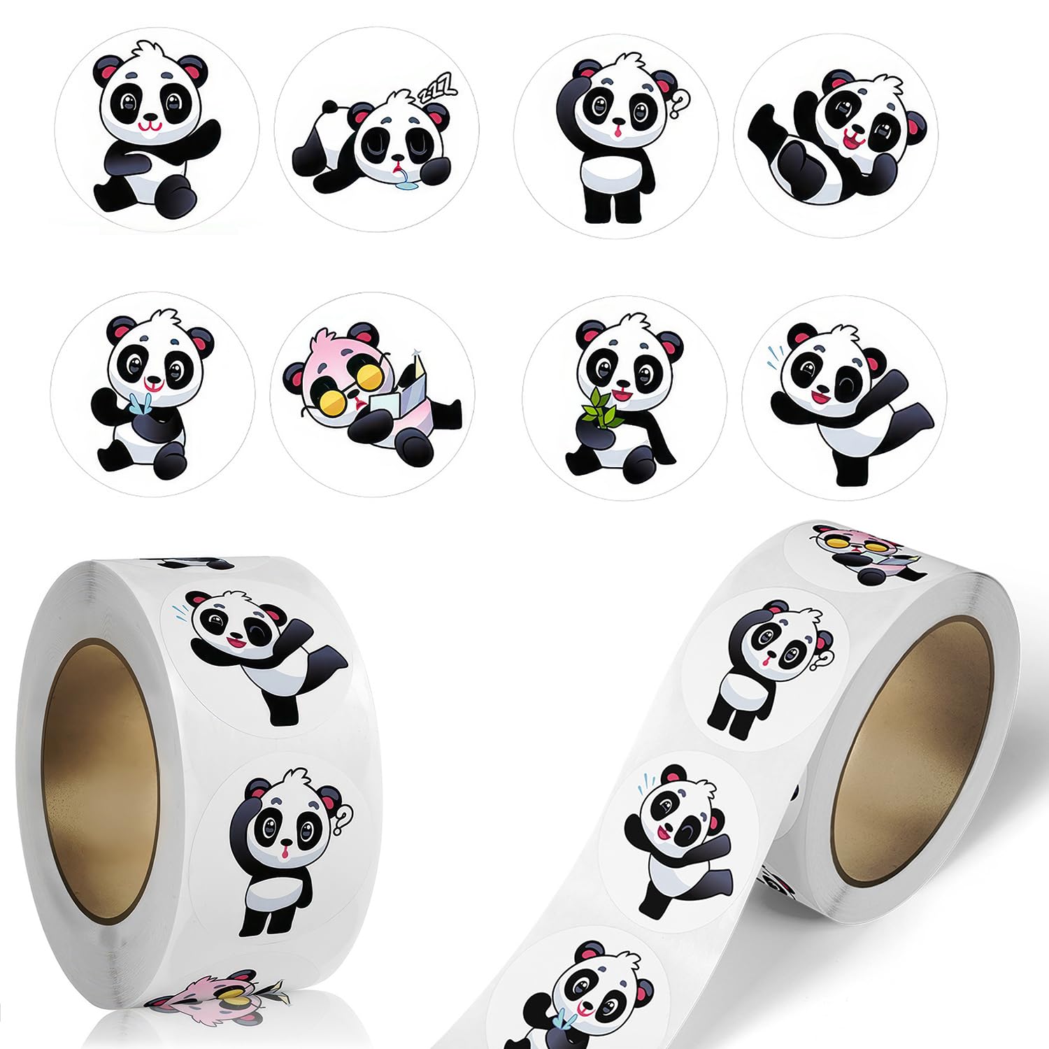 500Pcs Round Panda Stickers for Teens Reward 8 Style Roll Cute Pandas Sticker for Envelopes Teacher Reward Stickers School Supplies Panda Incentive
