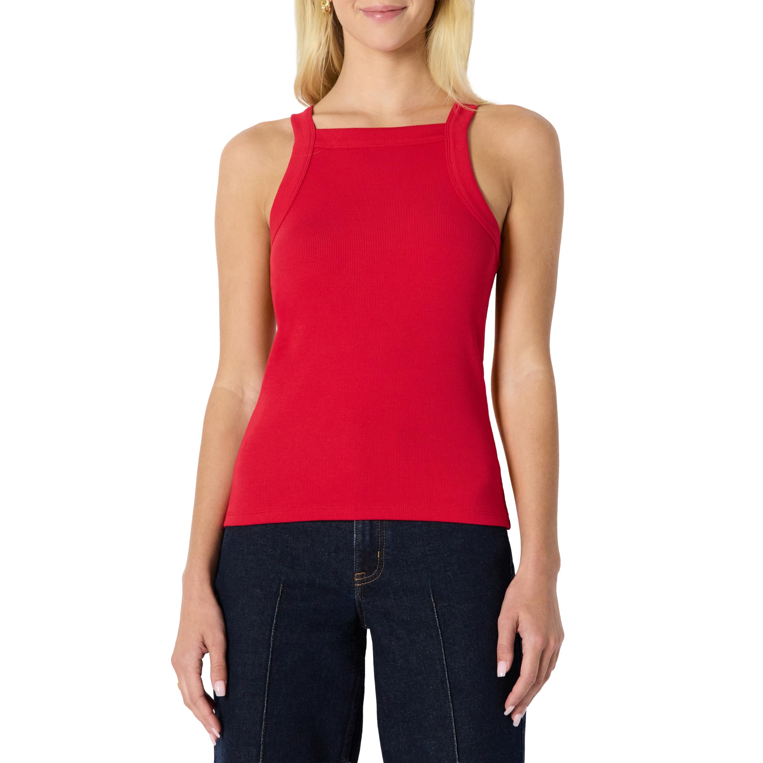 Amazon Essentials Damen Slim Fit Tanktop mit Stretch-Rippstrick und hohem Ausschnitt, formstabil