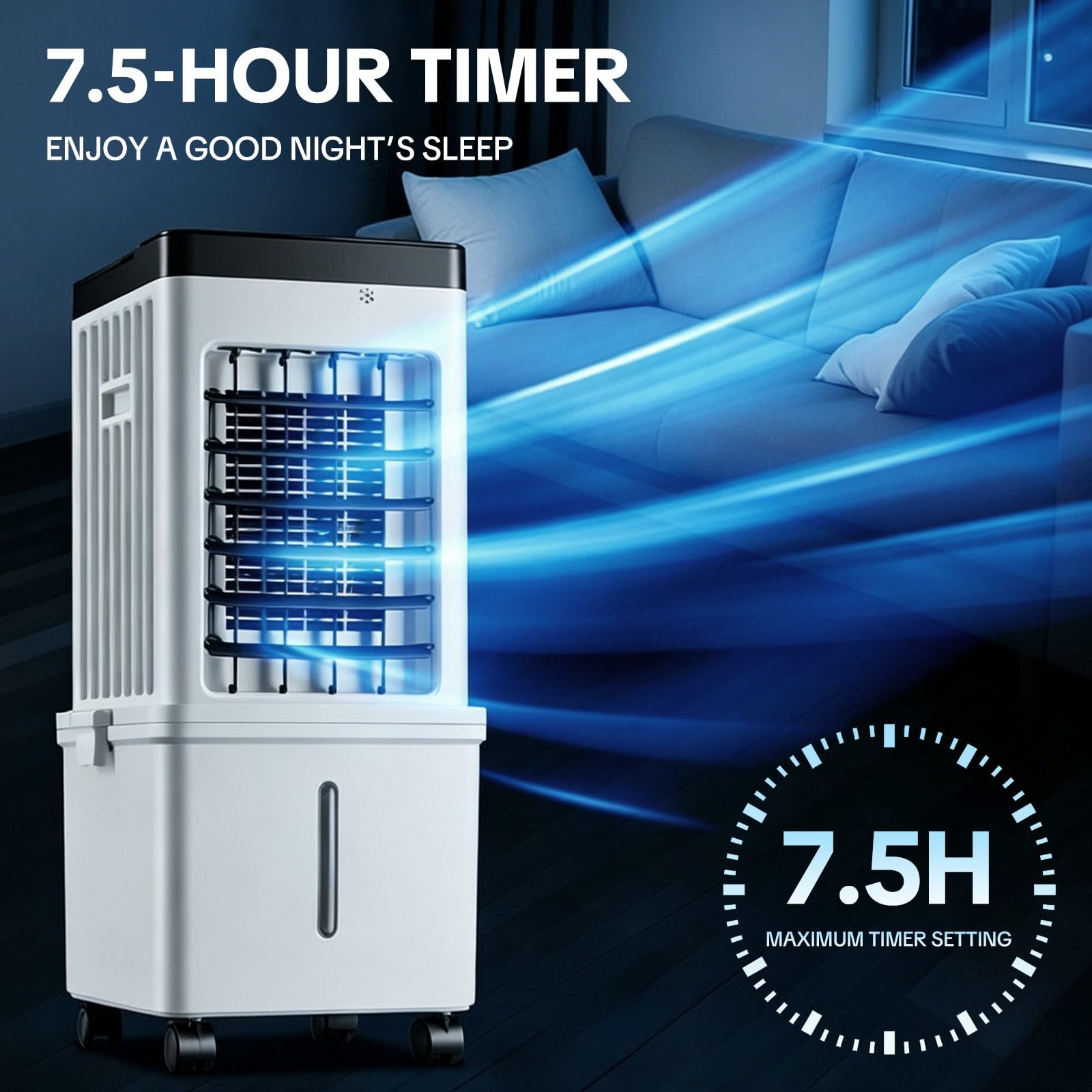 Climatizador Portátil 15L Depósito Oscilación 120° Temporizador para Casa | Climatizador evaporativo con depósito de gran capacidad, fácil de mover, para hogar oficina camping caravana
