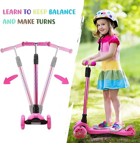 Miniatura 5 de Patinete de 3 ruedas para niños de 6 a 12 años, scooter para niños con ruedas iluminadas, diseño de cubierta resistente y 4 alturas ajustables,