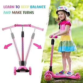 3 Wheel Scooter for Kids Ages 6-12,Kids Scooter with Light Up Wheels, Sturdy Deck Design, and 4 Height Adjustable Suitable for Kid Ages 3-12