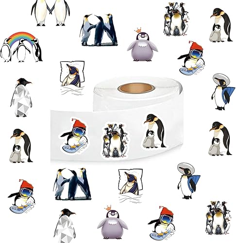 Calcomanías de pingüino (500 unidades), 10 hojas de calcomanías gráficas de estética de dibujos animados, rollo autoadhesivo para niños, niñas,