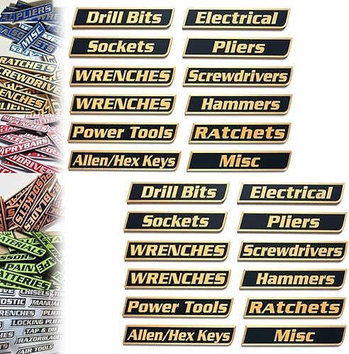 Miniatura 9 de Paquete de 12 etiquetas magnéticas para caja de herramientas, 12/24/36 unidades, etiquetas de metal duraderas para cajón de caja de herramientas,