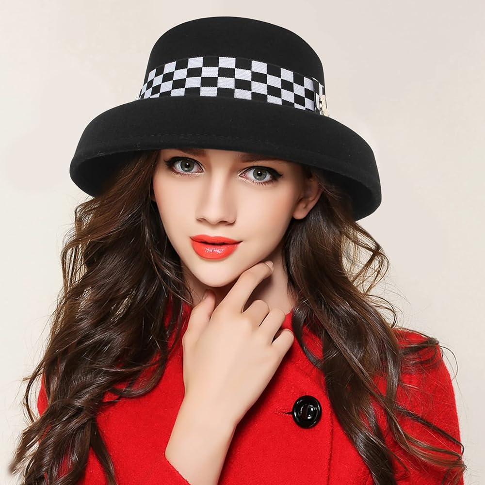 Amazon | [EOZY] カンカンハット 女優帽 レディース ハット 礼帽 格子