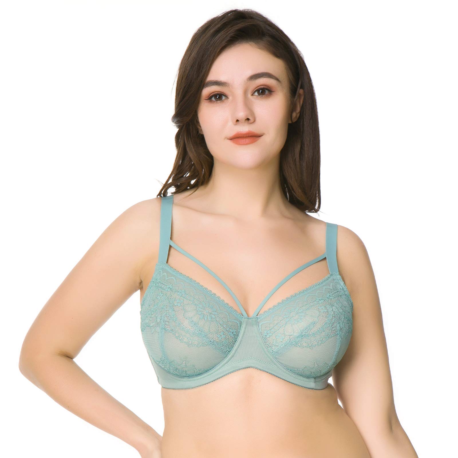 Women's Underwire Minimizer Bra Unlined Full Bust Bra Non-Padded Plus Size Bra Sexy lace Sheer Bandage Bra