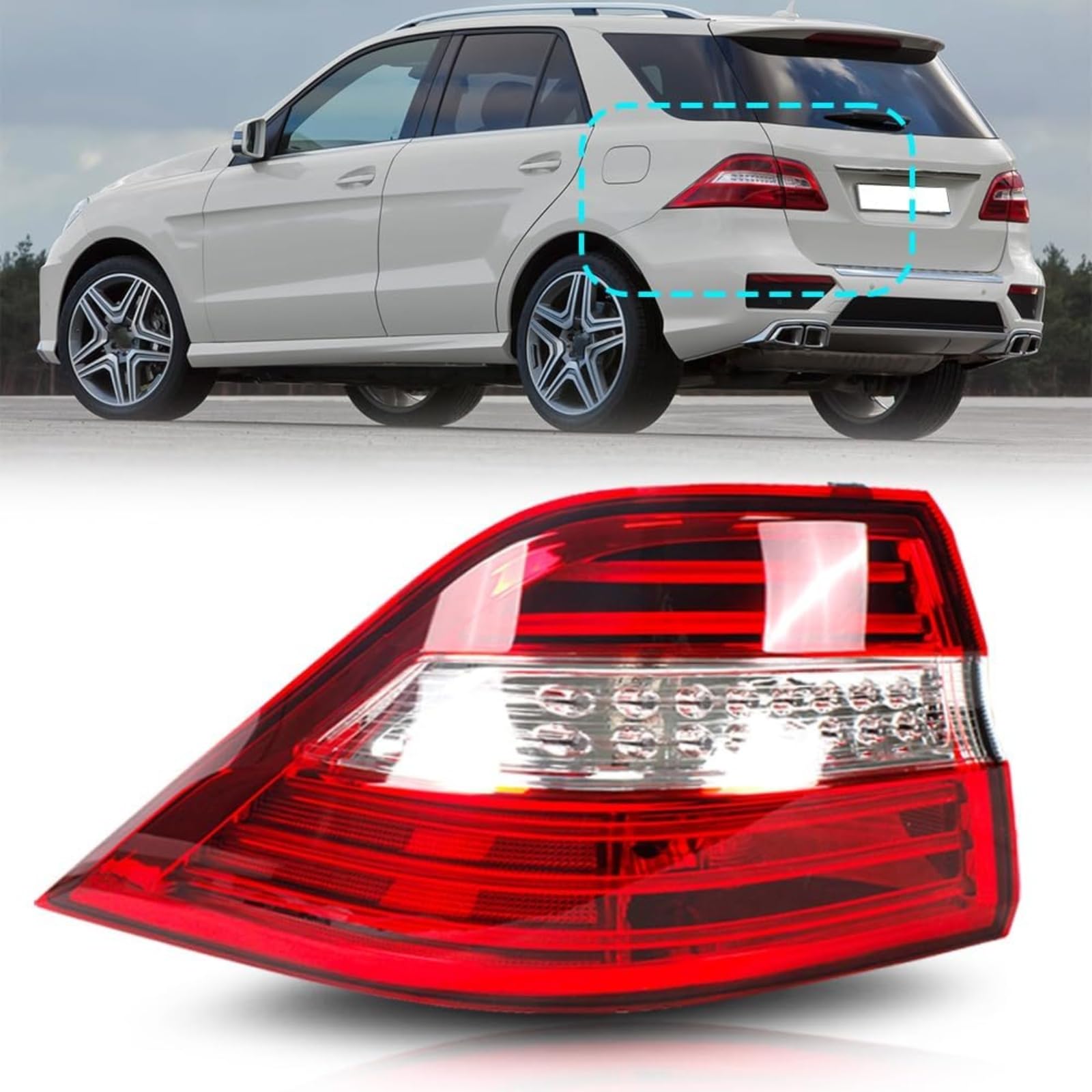 LED Tail Light Lamp Assembly Rear Lamp Light For Mercedes-Benz W166 ML350 ML550 2012 2013 2014 2015 Outer Red Replace for 1669063501 MB2804107 (Left Driver Side)
