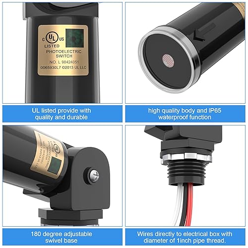 Miniatura 5 de Paquete de 2 sensores de fotocélula para luz exterior, sensor de atardecer a amanecer, sensor de fotocélula, interruptor fotoeléctrico, certificado
