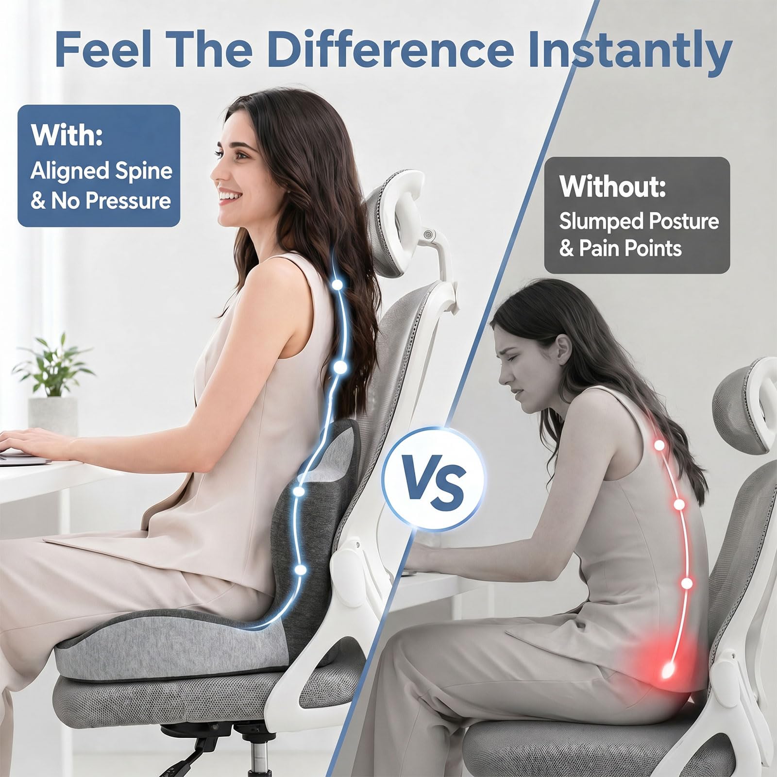 Cuscino per sedile in memory foam, cuscino 2 in 1 per sedile e supporto lombare, cuscino ergonomico per auto, cuscino per il coccige, per dolore al coccige, per ufficio, casa, sedia a rotelle