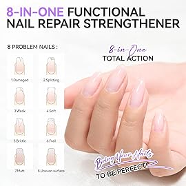 Nail Ridge Filler For Damaged Nails: Gelike ec 8 in 1 Nail Strengthener for Thin Nails and Growth - Protein Nail Ridge Filler with Top Coat Free