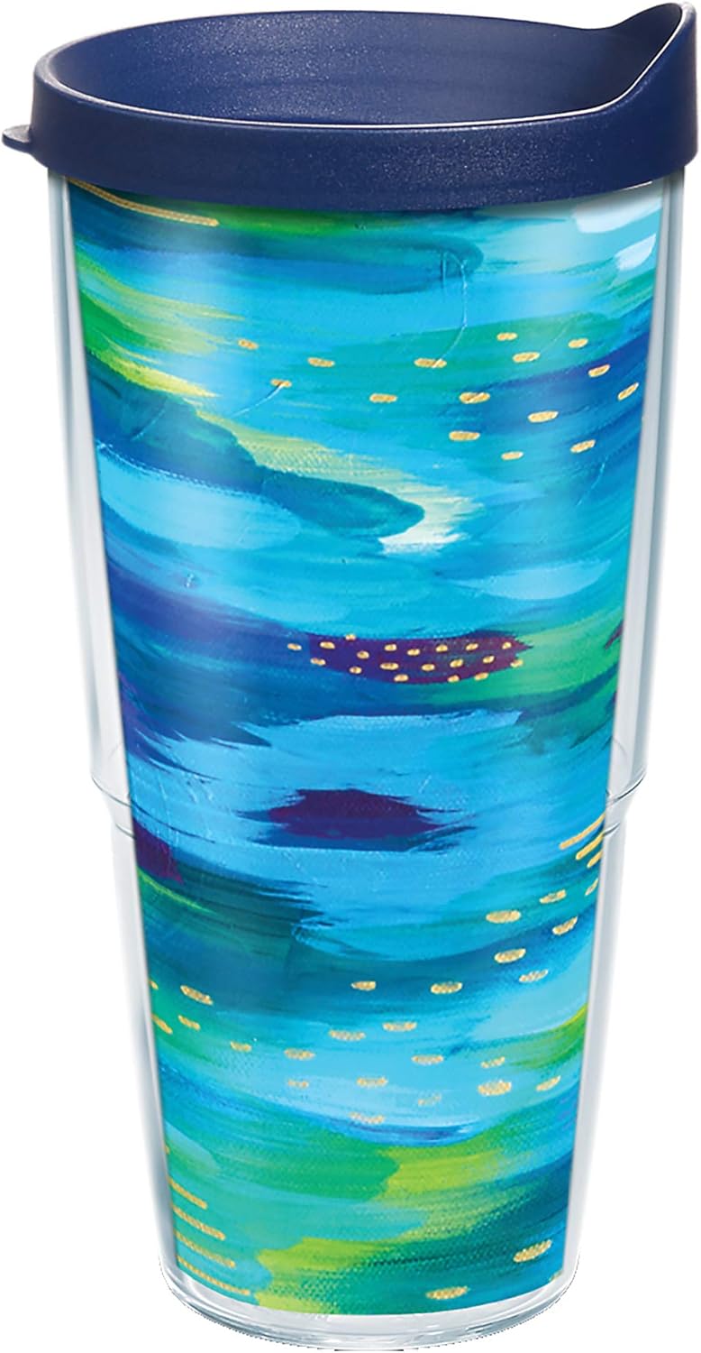 Tervis Etta Vee Sea of Blue Made in USA Double Walled Insulated Tumbler Travel Cup Keeps Drinks Cold & Hot, 24oz, Classic