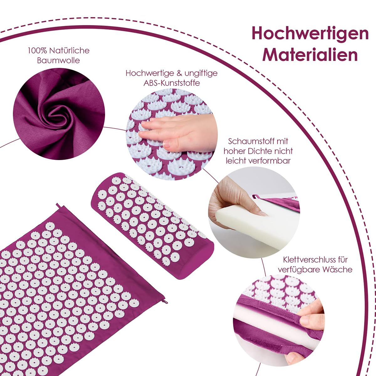 Sarini Akupressurmatte, Akupressurset, Akupressurmatte mit Kissen, Nagelmatte, Blumenfeldmatte, Nadelmatte/Nadelstimulationsmatte, Nadelbrett (lila)