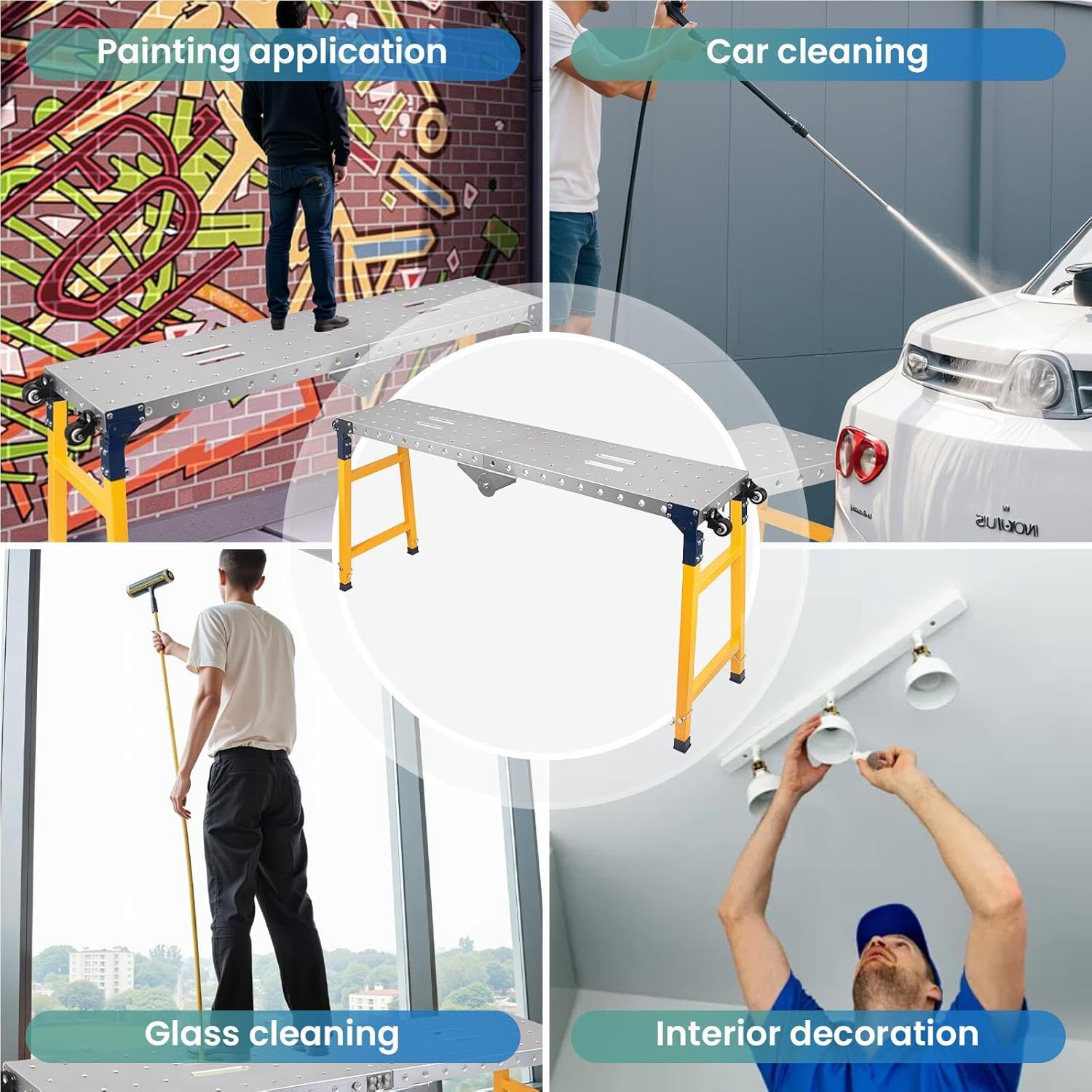 1000 LBS Portable Folding Welding Table | Adjustable Height Work Platform with Casters | Galvanized Steel Construction | Heavy Duty Load Capacity Carbon Steel Work Bench for for Indoor/Outdoor Use