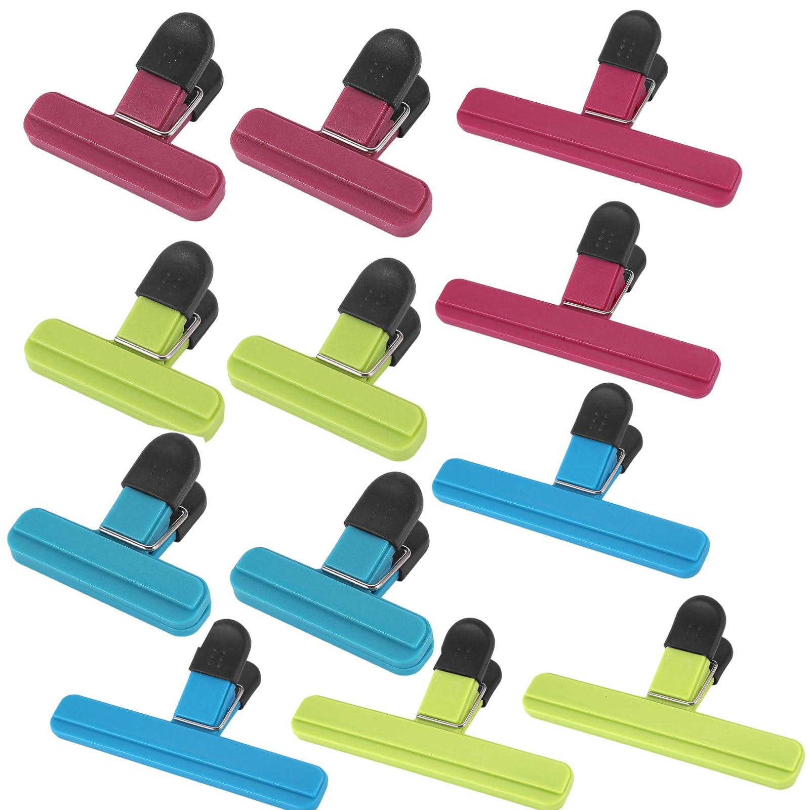 12 PCS Food Bag Clips, Airtight Sealing Clips, 2 Sizes, 3 Colours