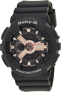ساعة كاسيو بيبي-جي للنساء شاشة انالوج/رقمية سوار راتنج BA-110RG-1ADR، بمينا أسود