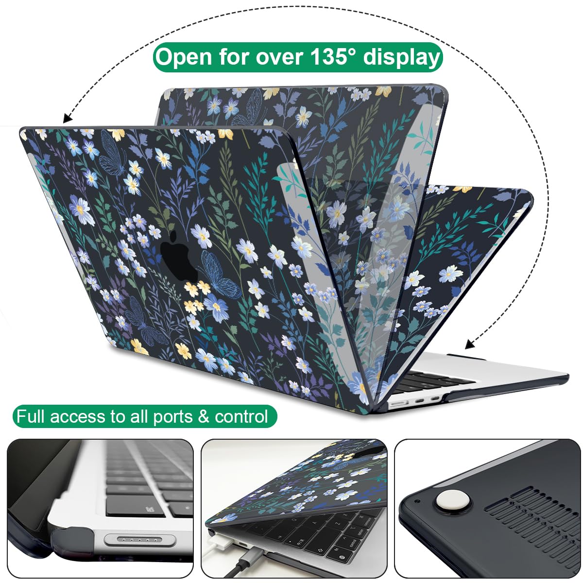 Funda para MacBook Air de 13.6 pulgadas 2024 2023 2022 modelo A3113 M3 A2681 M2, funda rígida de plástico con patrón impreso para teclado para Mac Air 13.6 2022, color negro