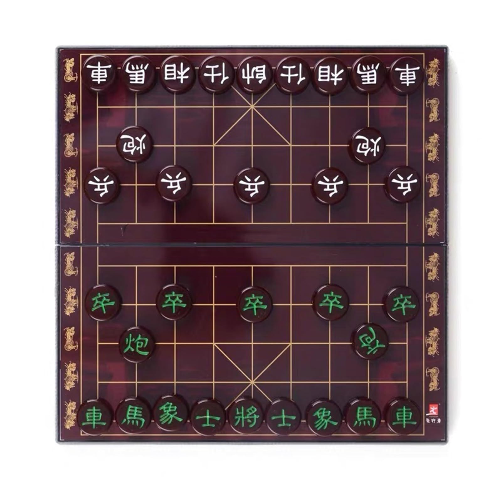 Chiński zestaw szachowy ze składaną planszą i magnetycznymi figurami, przenośne gry strategiczne, klasyczne gry planszowe edukacyjne Xiangqi dla 2 graczy (brązowe)