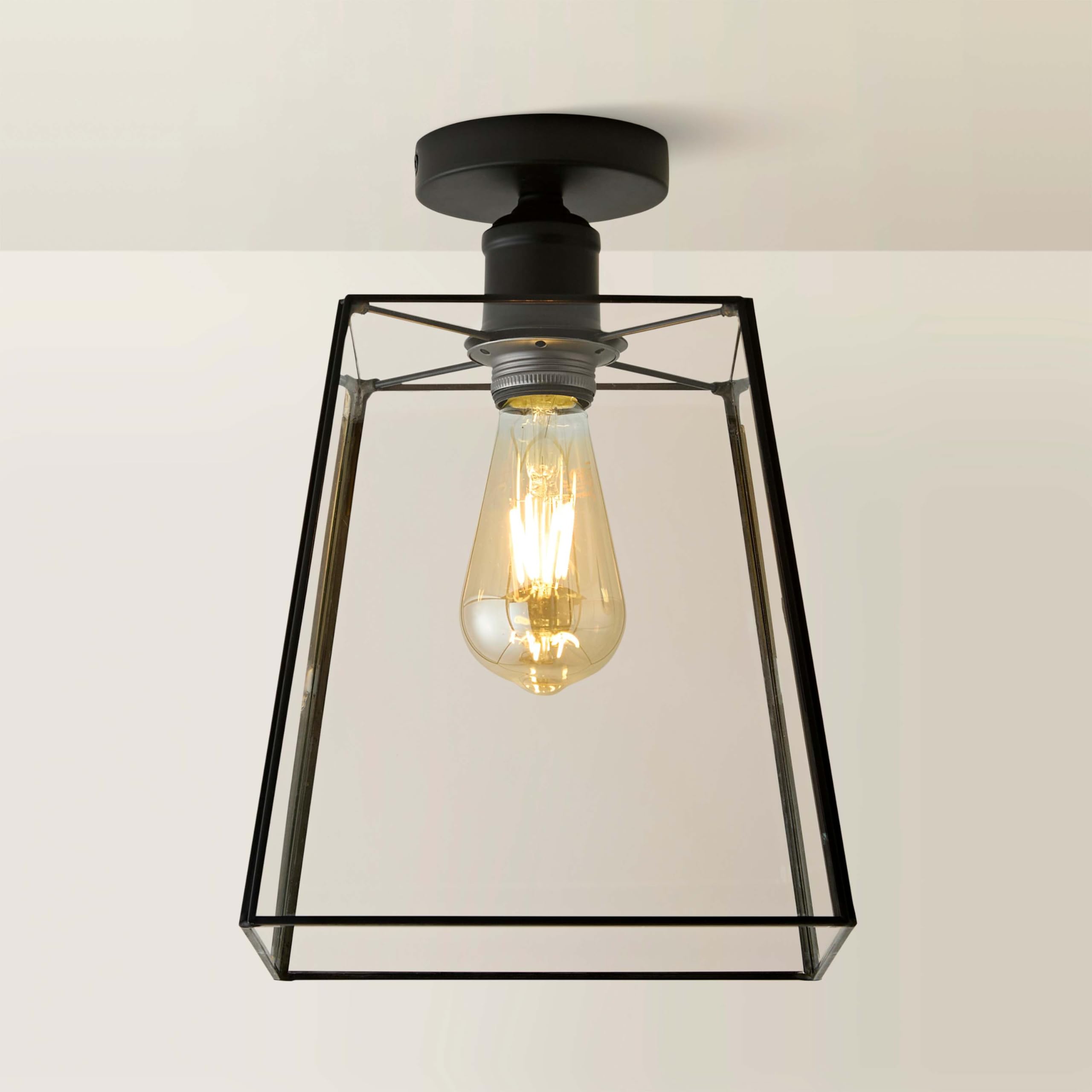 Valuelights Black Susie Glass Lantern Lamp Shade Flush Ceiling Fitting Light In