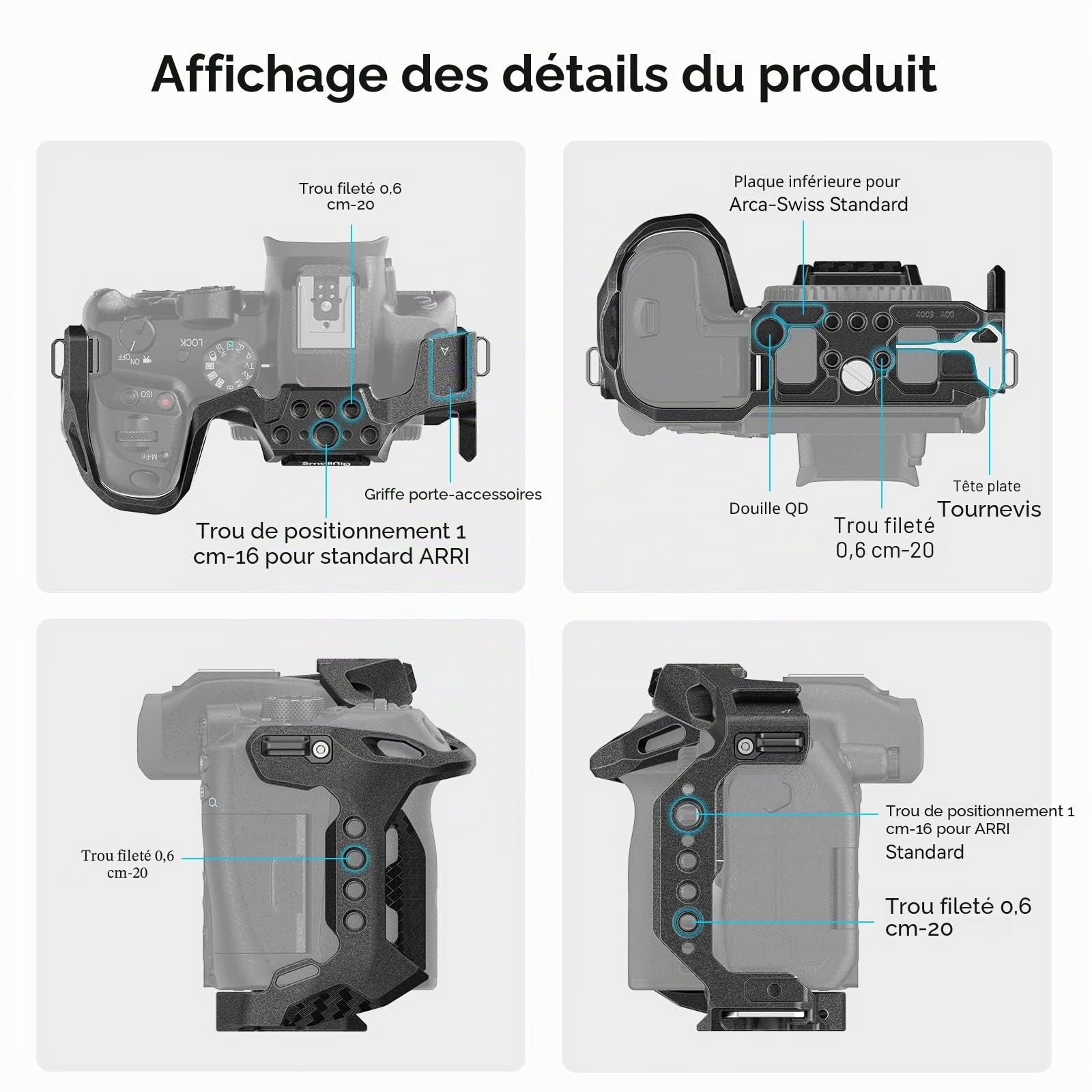 SMALLRIG R7 Cage avec Plaque de Dégagement Rapide Intégrée pour Arca Standard, Cold Shoe, Rail NATO et Trous Filetés, Montage Vidéo de Cage de Caméra pour Canon R7-4003B