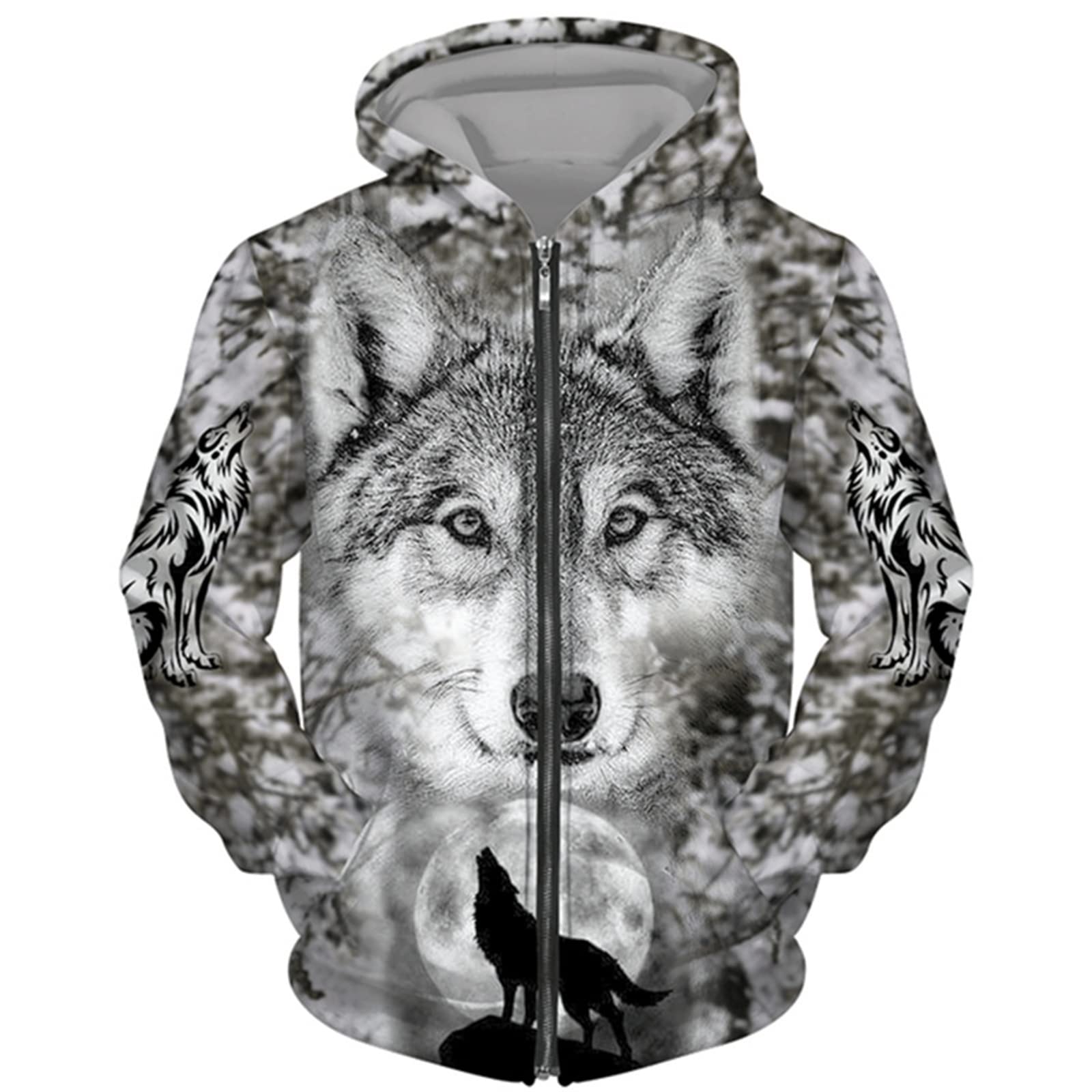 Kewing Men's # 16 Zip Hoodie Animal Wolf 3D Printed Sweater Casual Pullover Hooded Sweatshirt